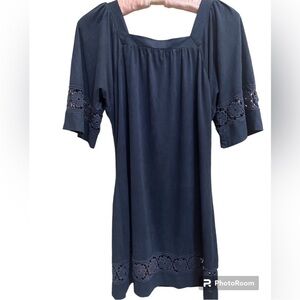 ZER OTANTIK navy blue lace edge women's size 8 lined soft shift dress Turkish